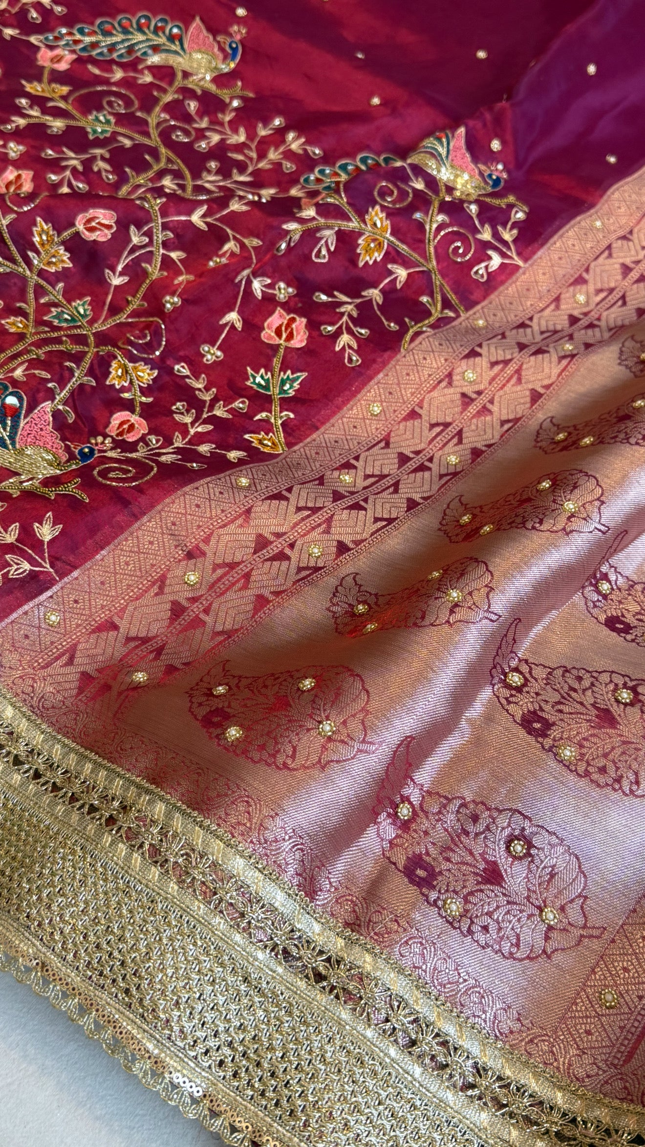 Hathi , ghoda aur palki wali saree - Husn tissue silk hand embroidered saree